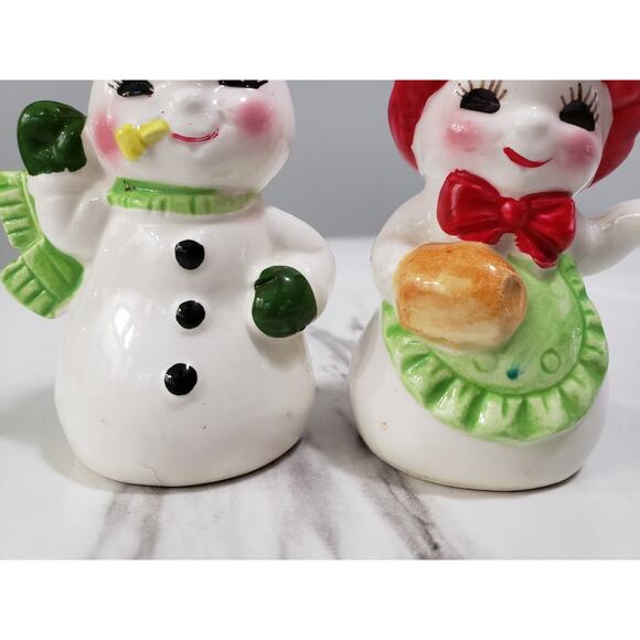 Vintage 1950s Christmas Snowman Salt and Pepper Shaker Set Japan Kitschy MCM - Picture 4 of 8